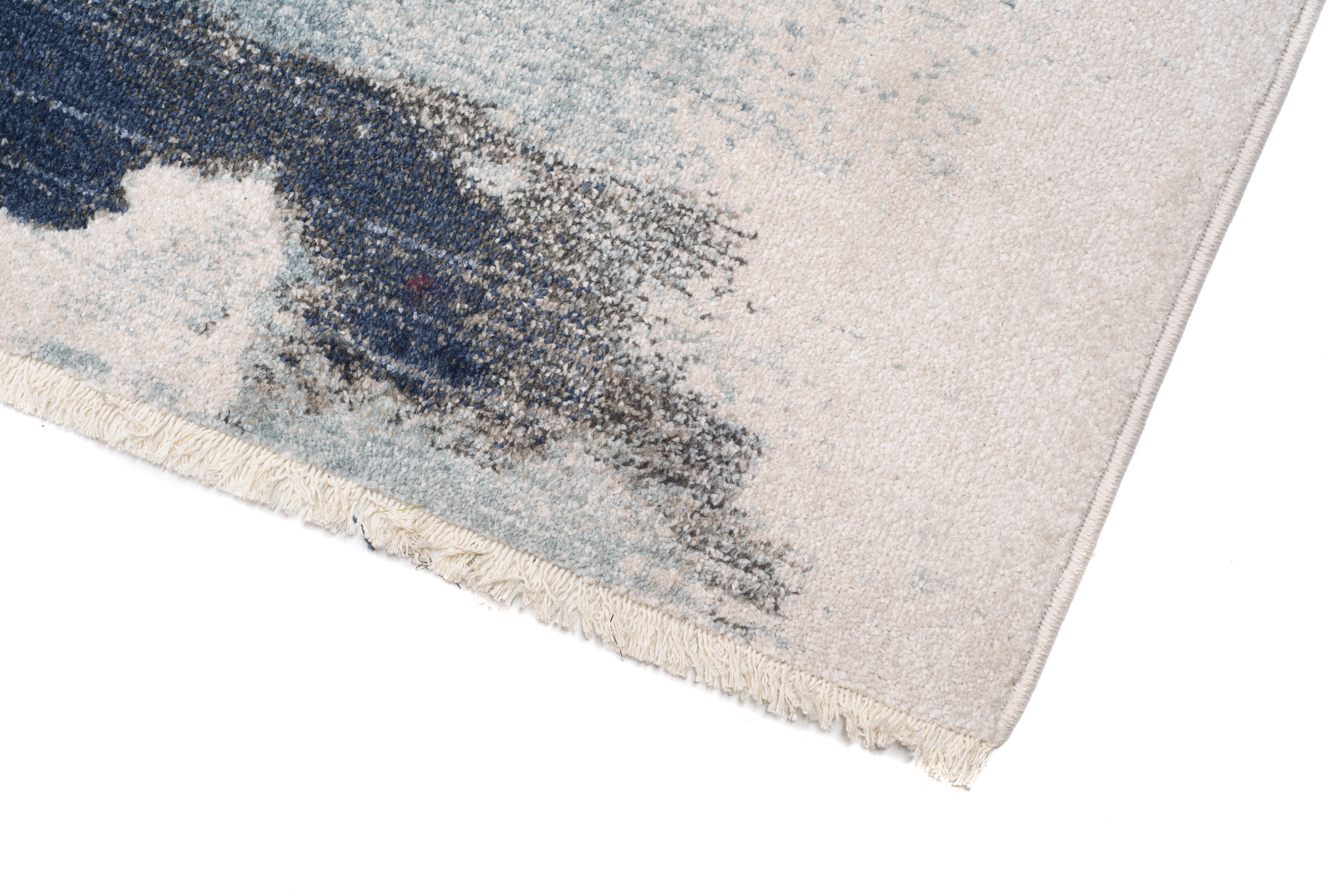 Tappeto Rivoli Crema Blu Astratto con Frange
