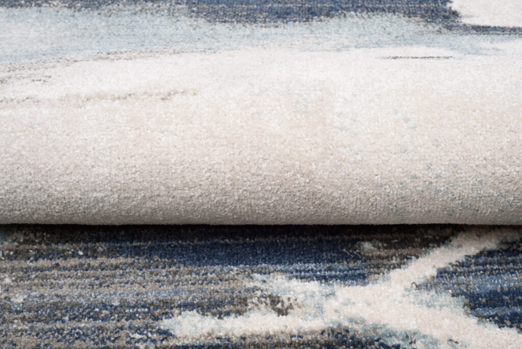 Tappeto Rivoli Crema Blu Astratto con Frange