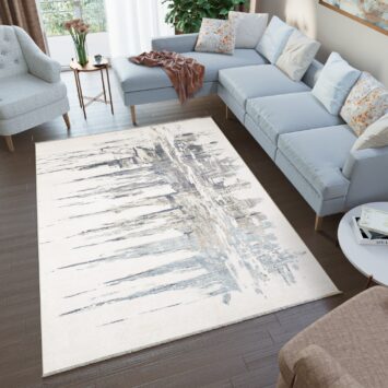 Tappeto Rivoli Astratto Crema Blu con Frange