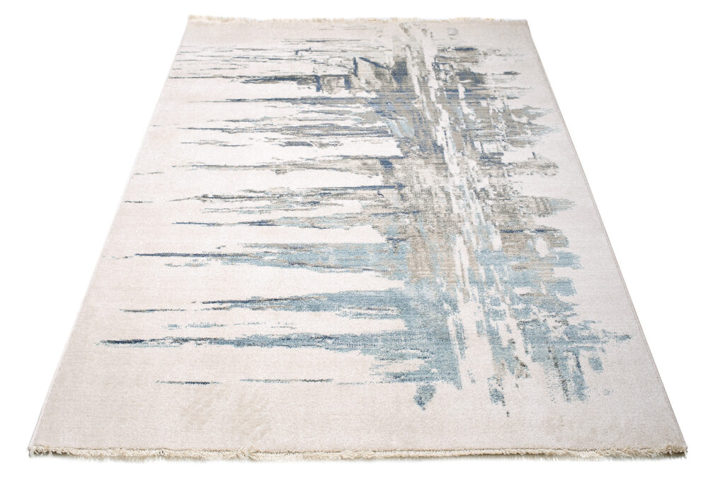 Tappeto Rivoli Astratto Crema Blu con Frange