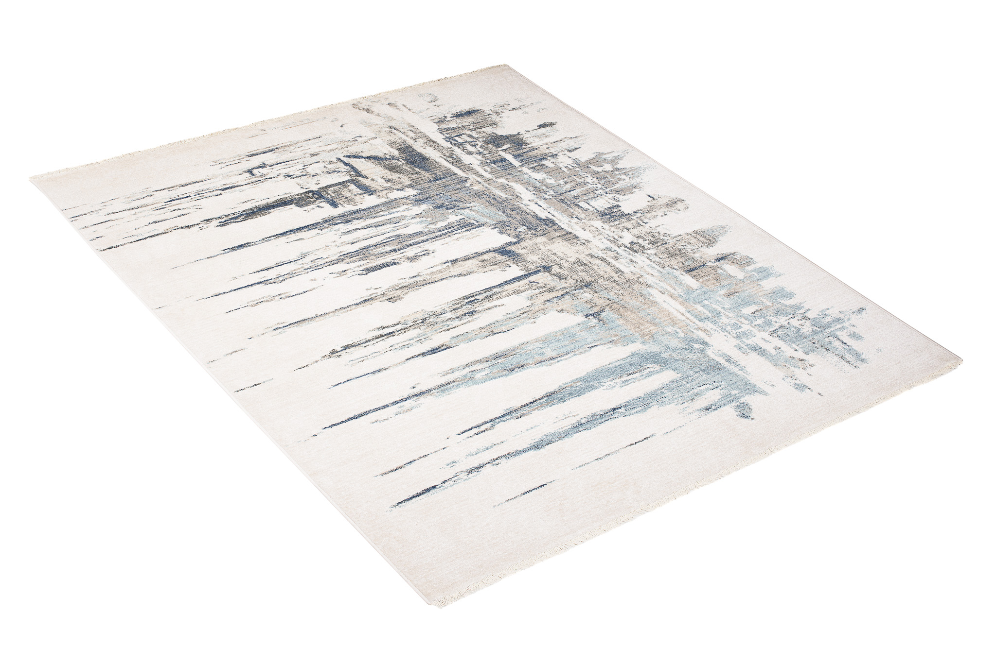 Tappeto Rivoli Astratto Crema Blu con Frange