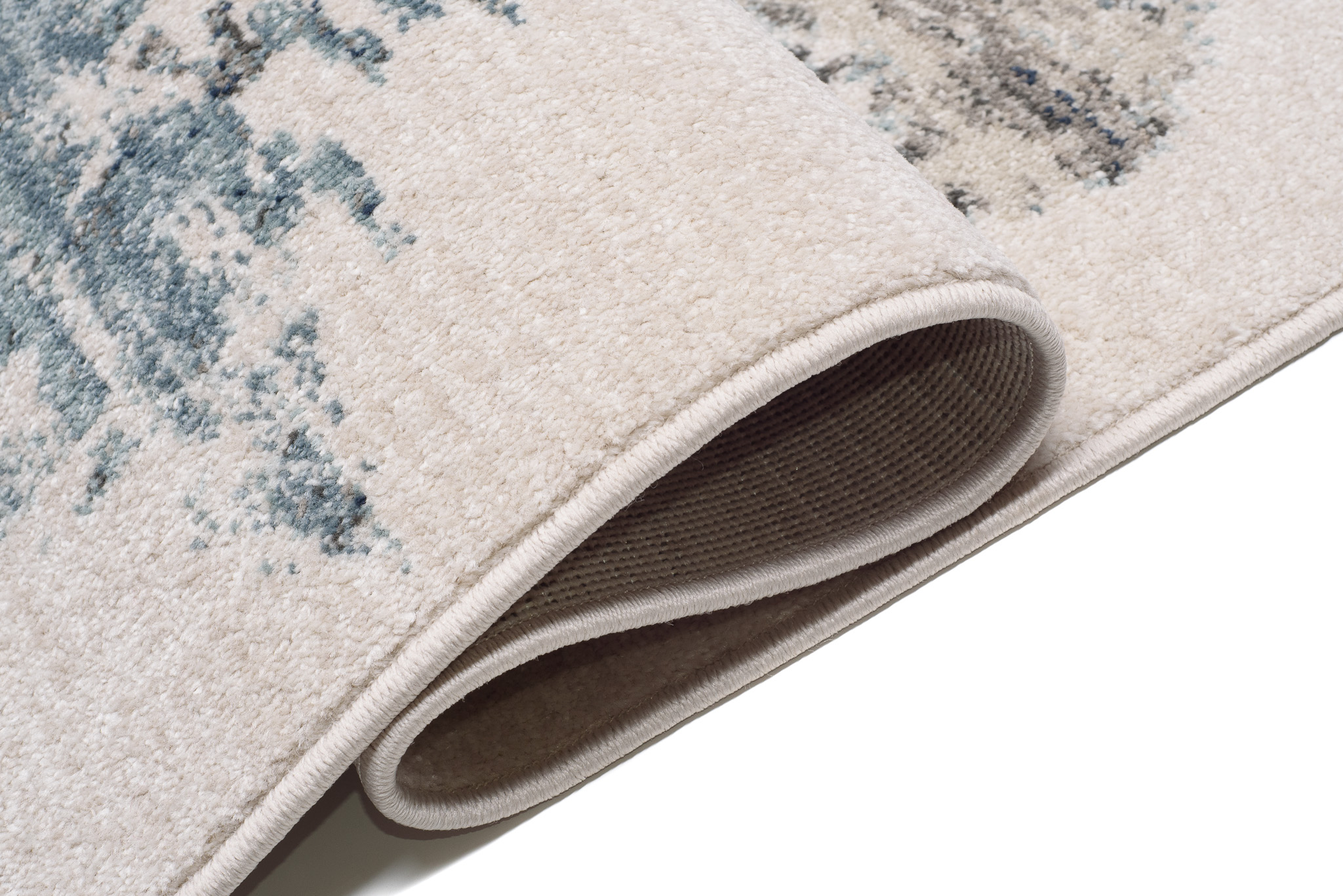 Tappeto Rivoli Astratto Crema Blu con Frange