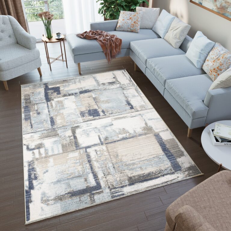 Tappeto Rivoli Grigio Blu Astratto con Frange