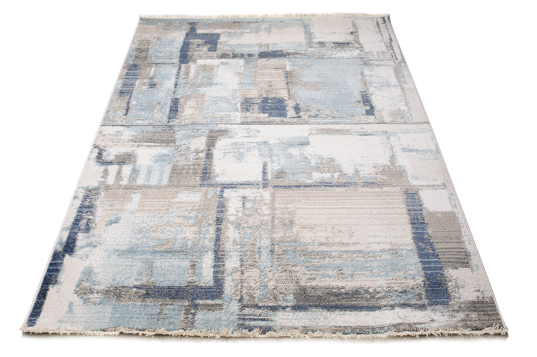 Tappeto Rivoli Grigio Blu Astratto con Frange