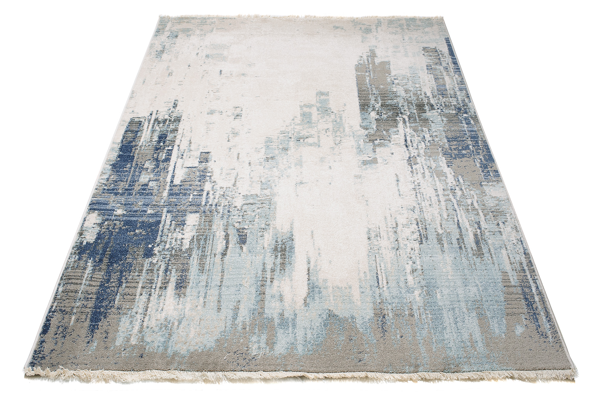 Tappeto Rivoli Crema Blu Sfumature con Frange