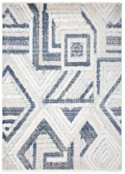 Tappeto Rivoli Crema Blu Geometrico con Frange