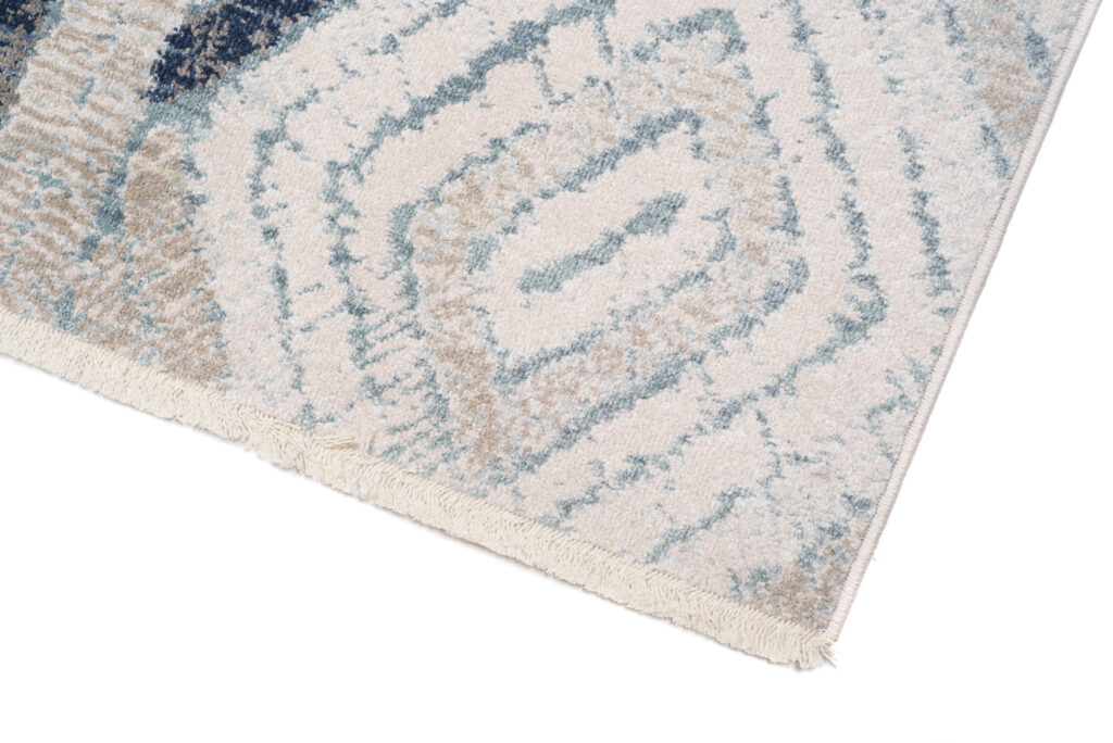 Tappeto Rivoli Crema Blu Geometrico con Frange