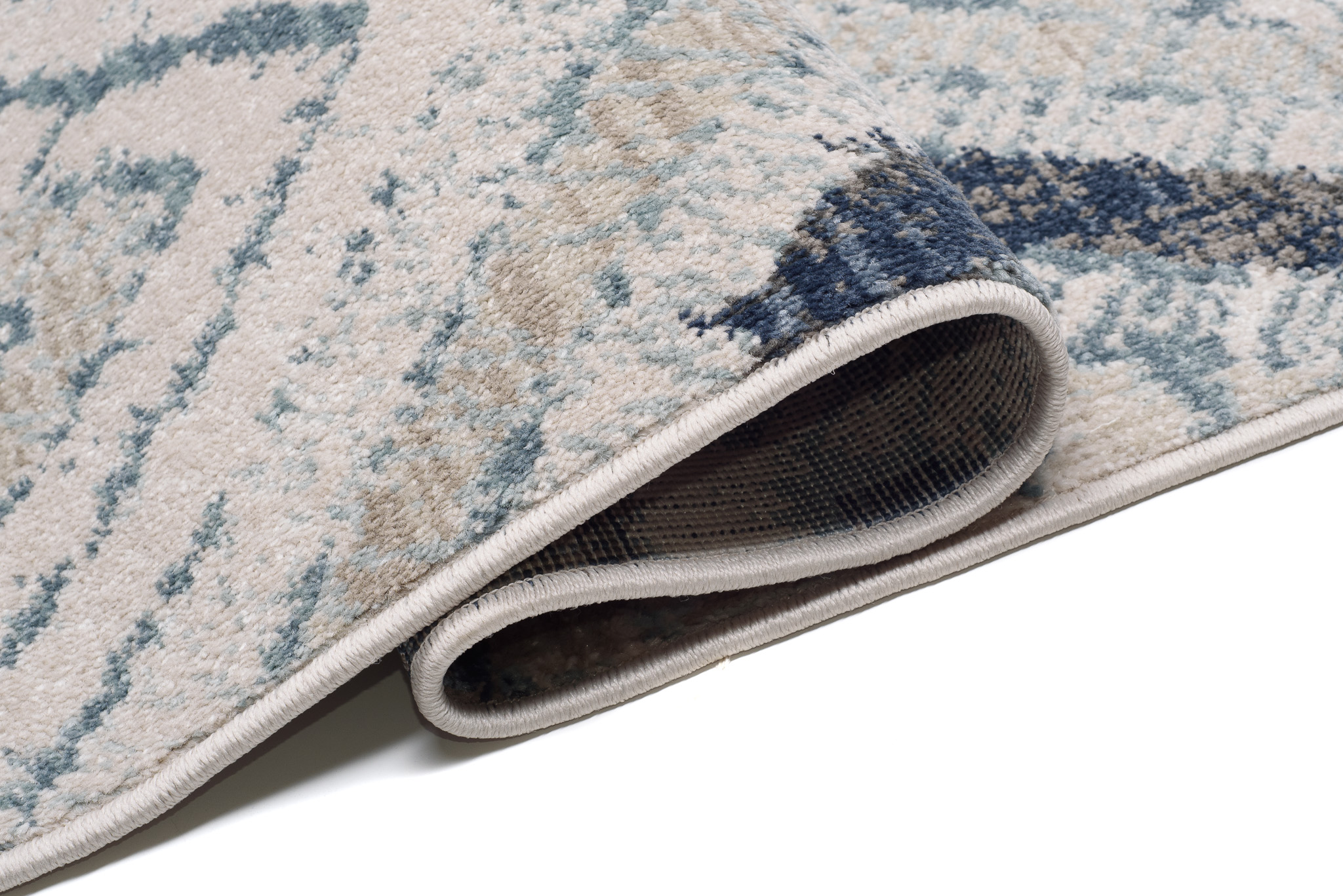 Tappeto Rivoli Crema Blu Geometrico con Frange
