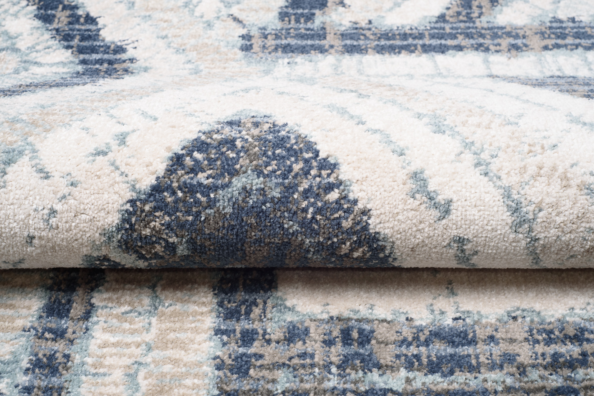 Tappeto Rivoli Crema Blu Geometrico con Frange