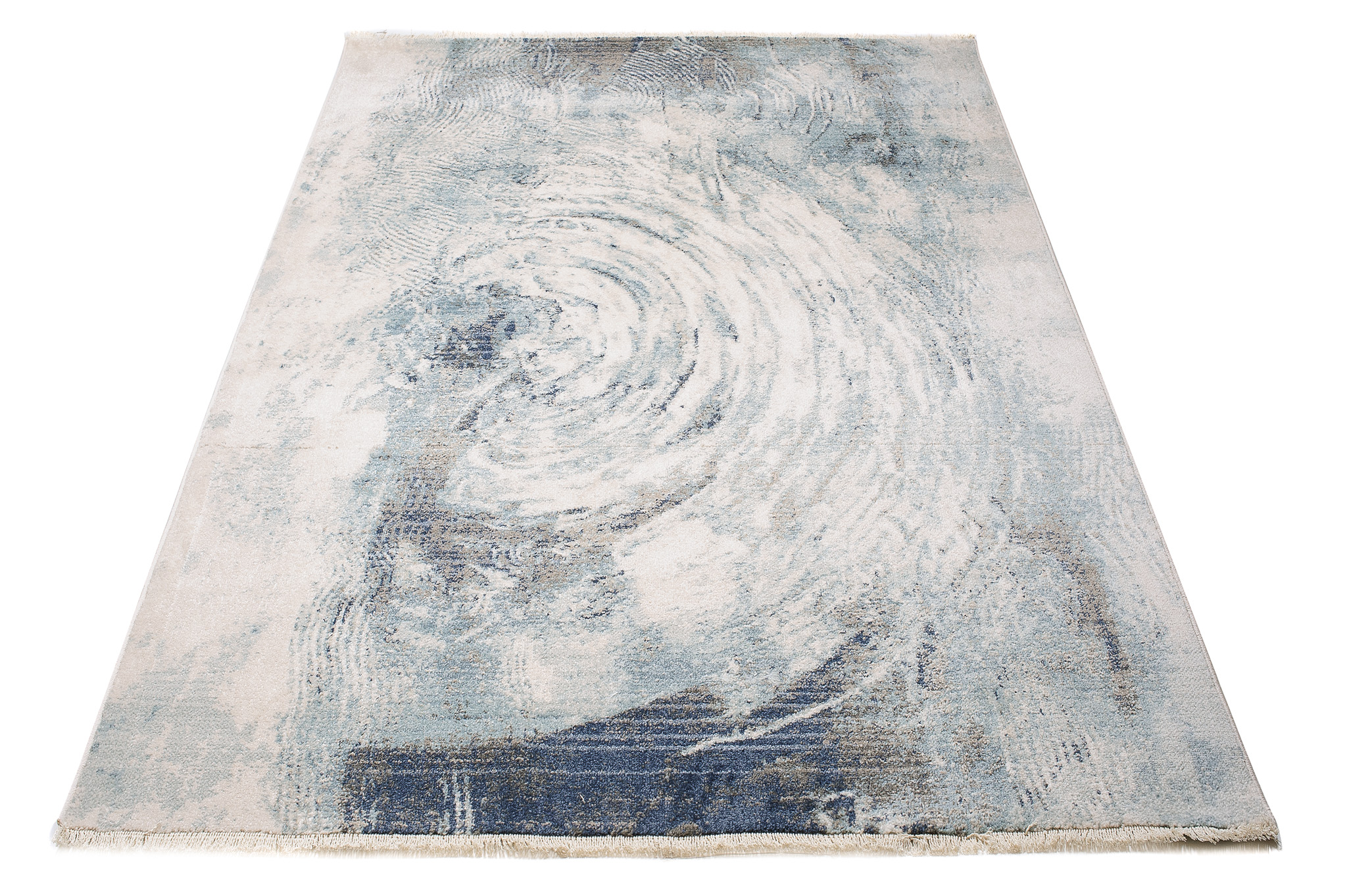 Tappeto Rivoli Moderno Crema Blu con Frange