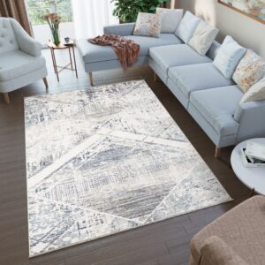 Tappeto Rivoli Geometrico Crema Blu con Frange