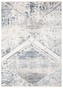 Tappeto Rivoli Geometrico Crema Blu con Frange
