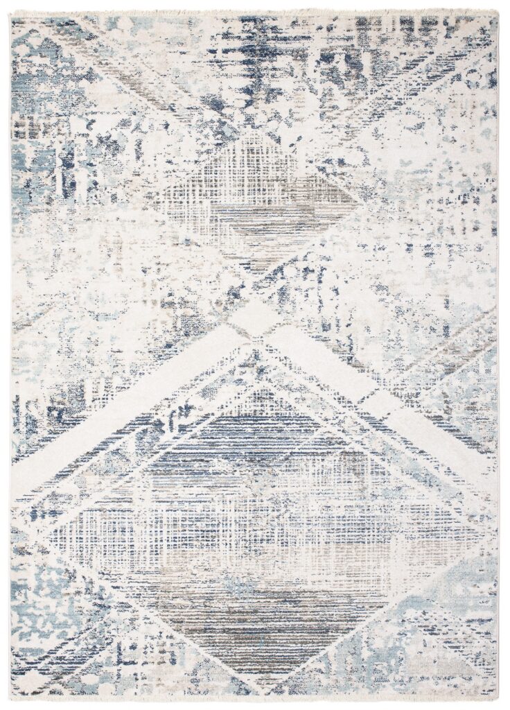 Tappeto Rivoli Geometrico Crema Blu con Frange