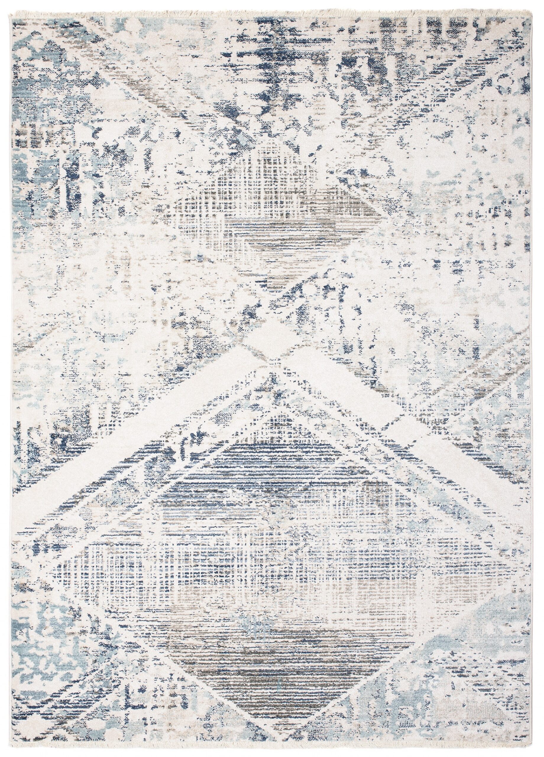 Tappeto Rivoli Geometrico Crema Blu con Frange