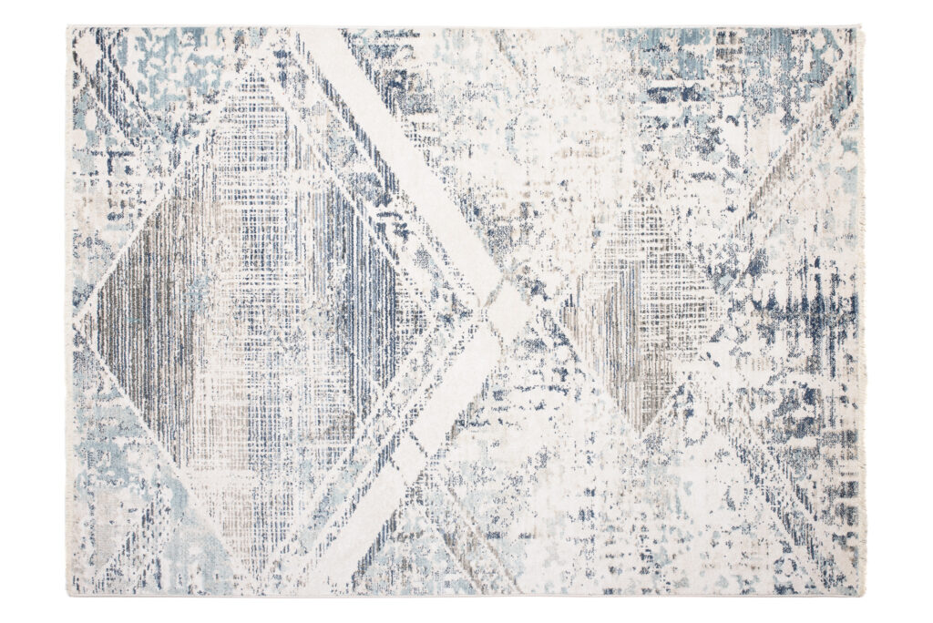 Tappeto Rivoli Geometrico Crema Blu con Frange