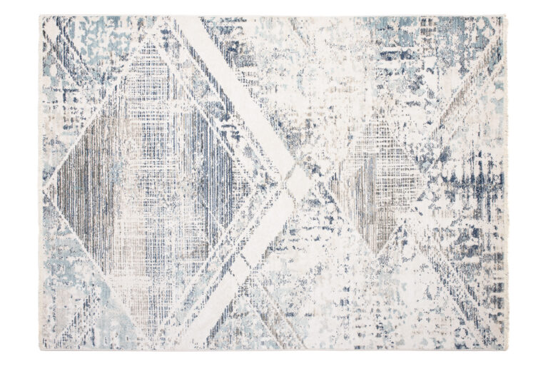 Tappeto Rivoli Geometrico Crema Blu con Frange