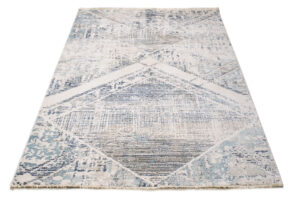 Tappeto Rivoli Geometrico Crema Blu con Frange