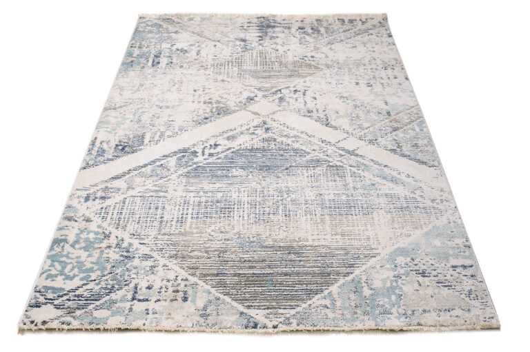 Tappeto Rivoli Geometrico Crema Blu con Frange