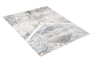 Tappeto Rivoli Geometrico Crema Blu con Frange