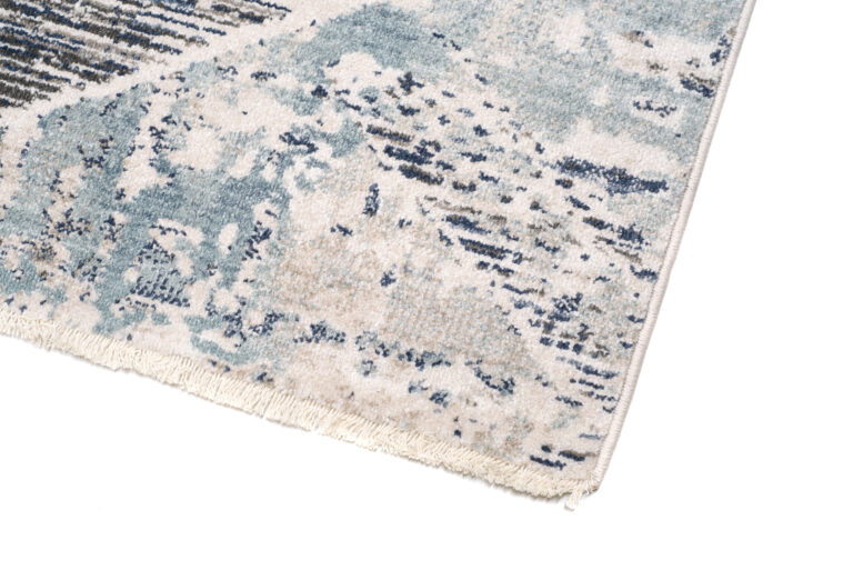 Tappeto Rivoli Geometrico Crema Blu con Frange