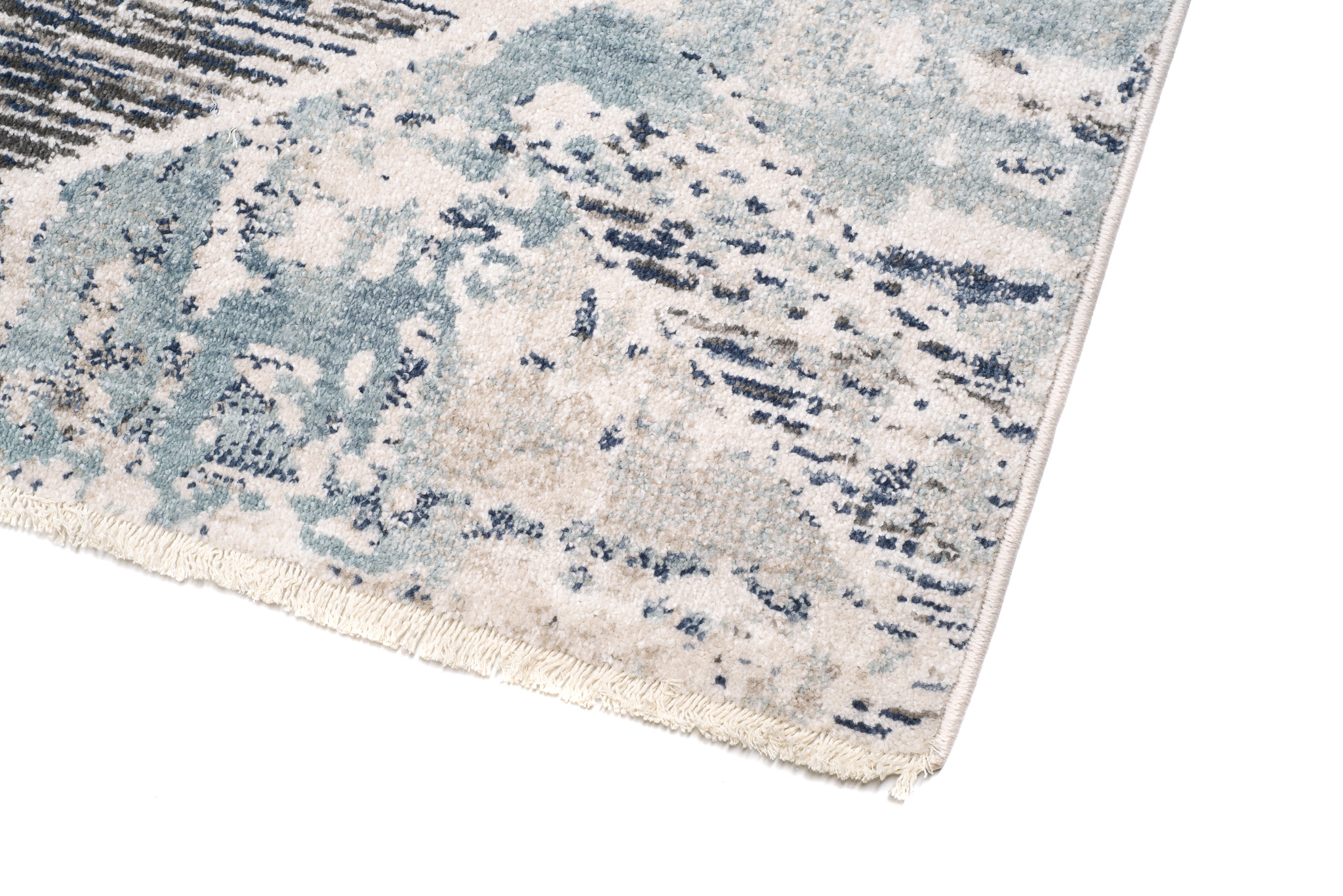 Tappeto Rivoli Geometrico Crema Blu con Frange