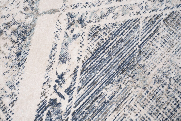 Tappeto Rivoli Geometrico Crema Blu con Frange