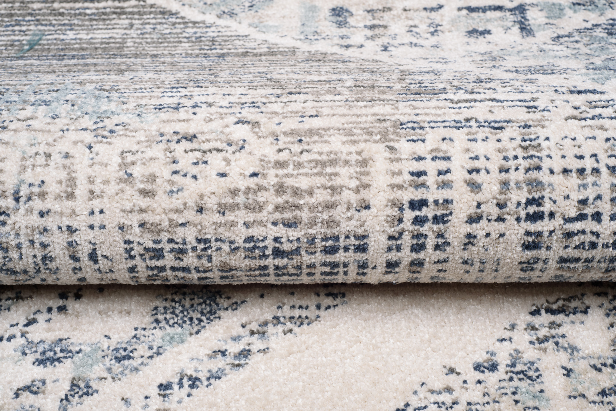 Tappeto Rivoli Geometrico Crema Blu con Frange