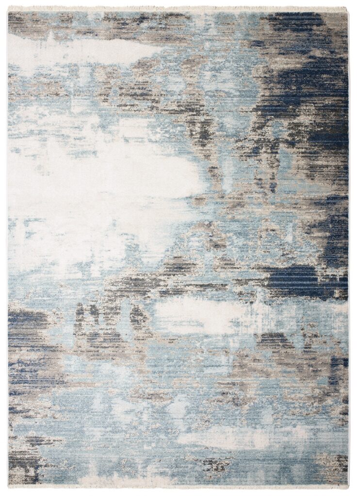 Tappeto Rivoli Crema Grigio Blu Astratto con Frange