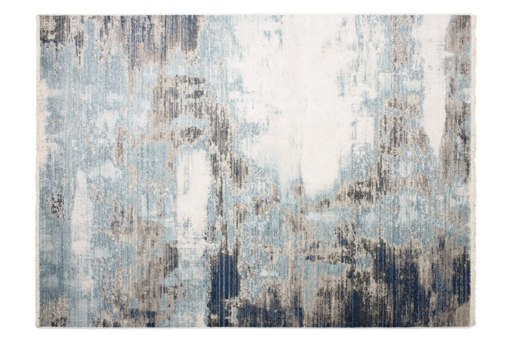 Tappeto Rivoli Crema Grigio Blu Astratto con Frange