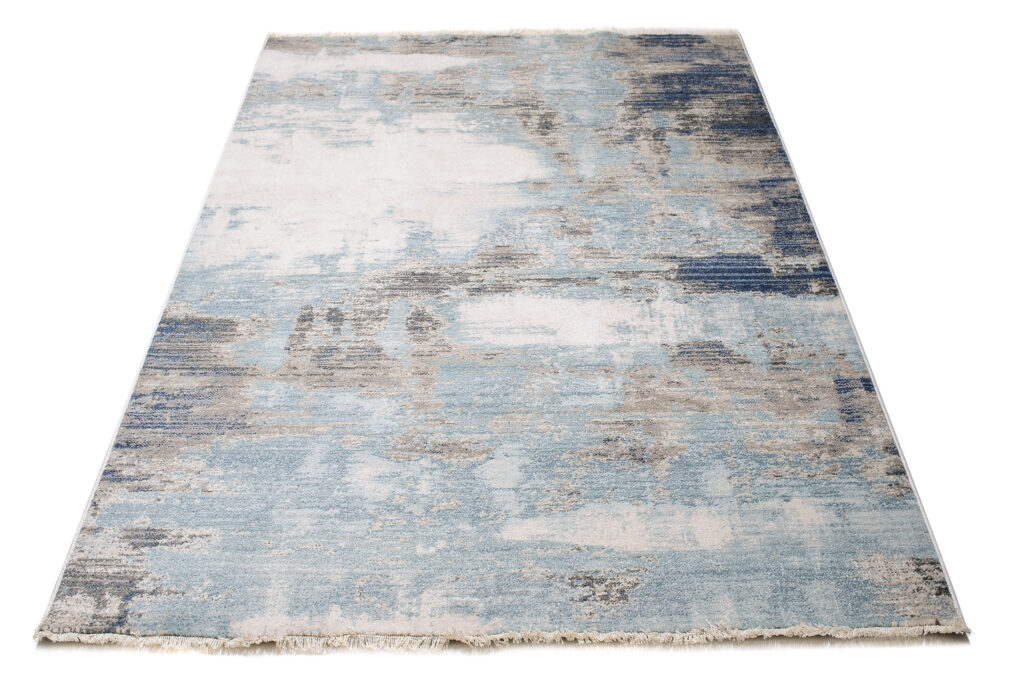 Tappeto Rivoli Crema Grigio Blu Astratto con Frange
