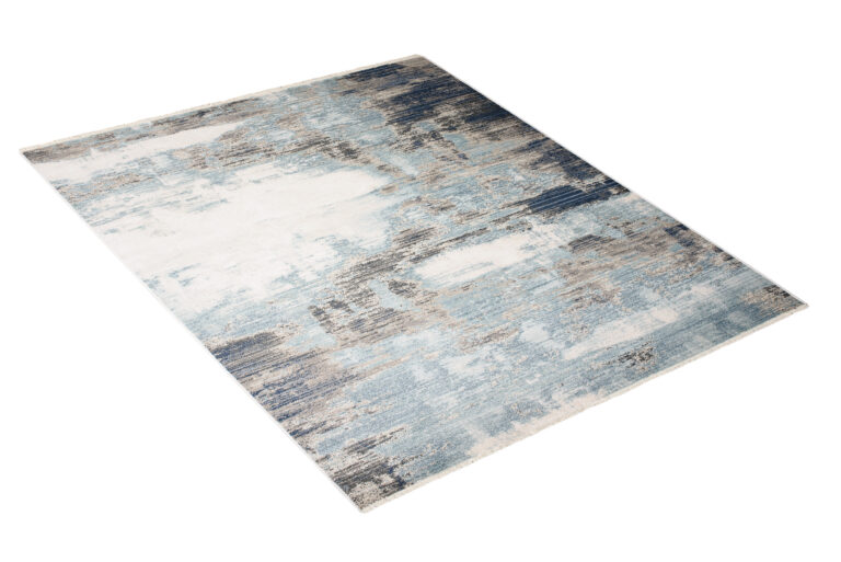 Tappeto Rivoli Crema Grigio Blu Astratto con Frange