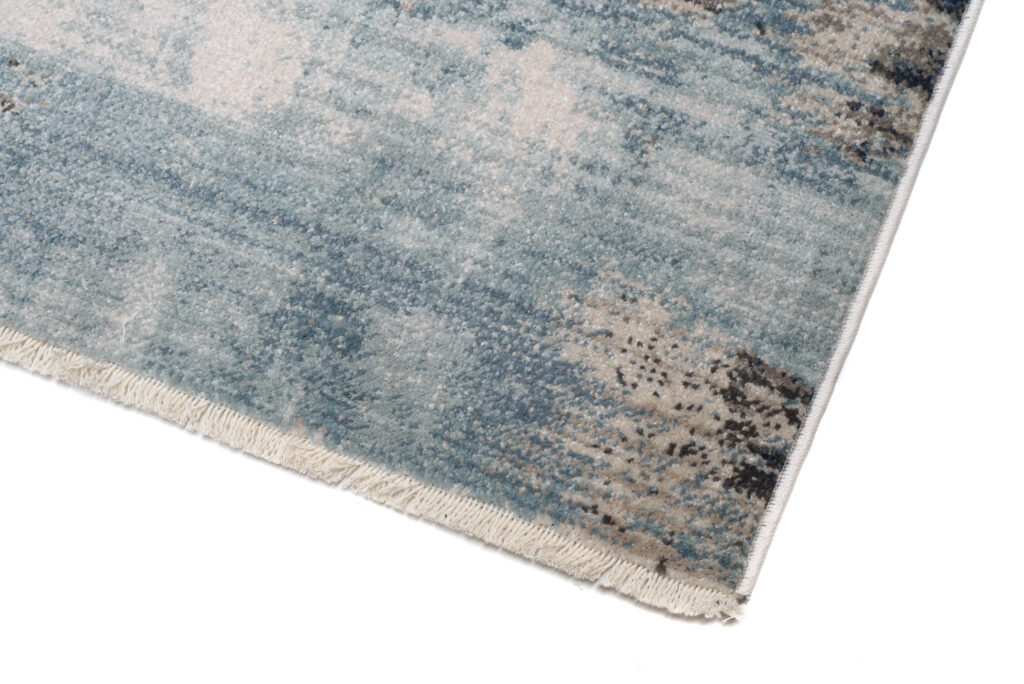 Tappeto Rivoli Crema Grigio Blu Astratto con Frange