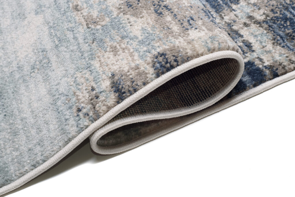Tappeto Rivoli Crema Grigio Blu Astratto con Frange