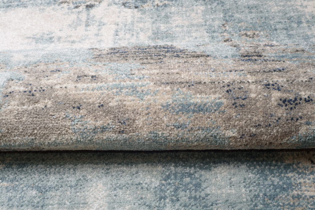 Tappeto Rivoli Crema Grigio Blu Astratto con Frange
