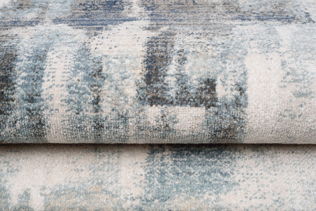 Tappeto Rivoli Crema Blu Astratto Sfumature con Frange