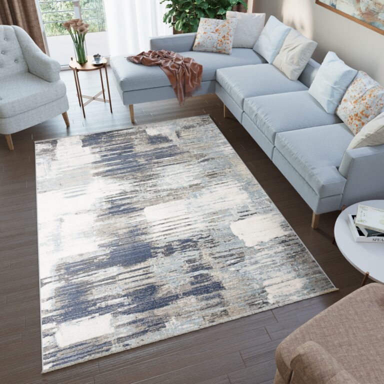 Tappeto Rivoli Blu Scuro Grigio Astratto con Frange
