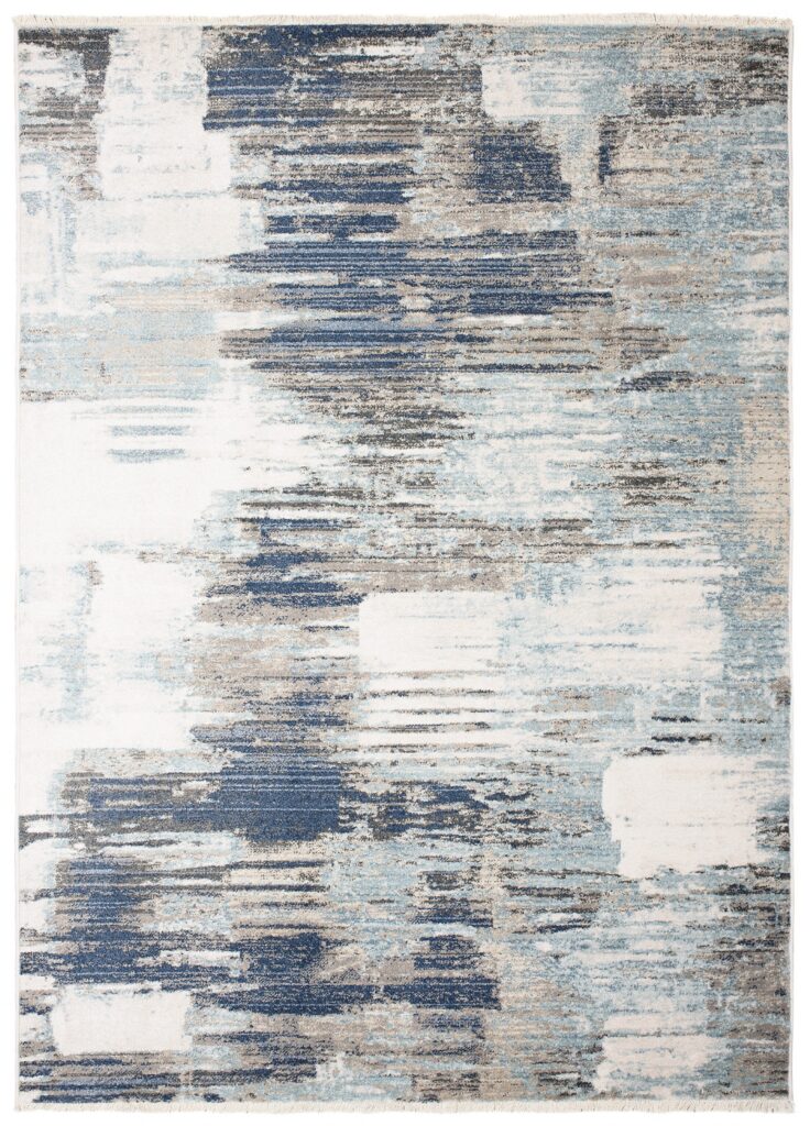 Tappeto Rivoli Blu Scuro Grigio Astratto con Frange