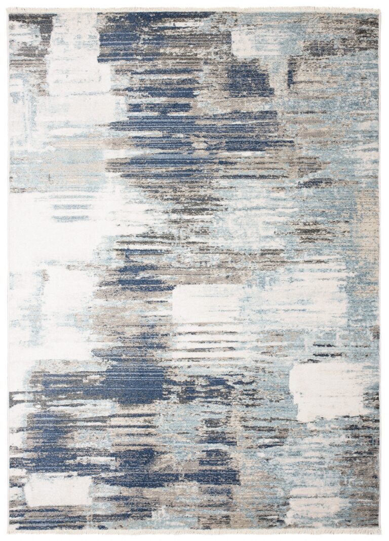 Tappeto Rivoli Blu Scuro Grigio Astratto con Frange