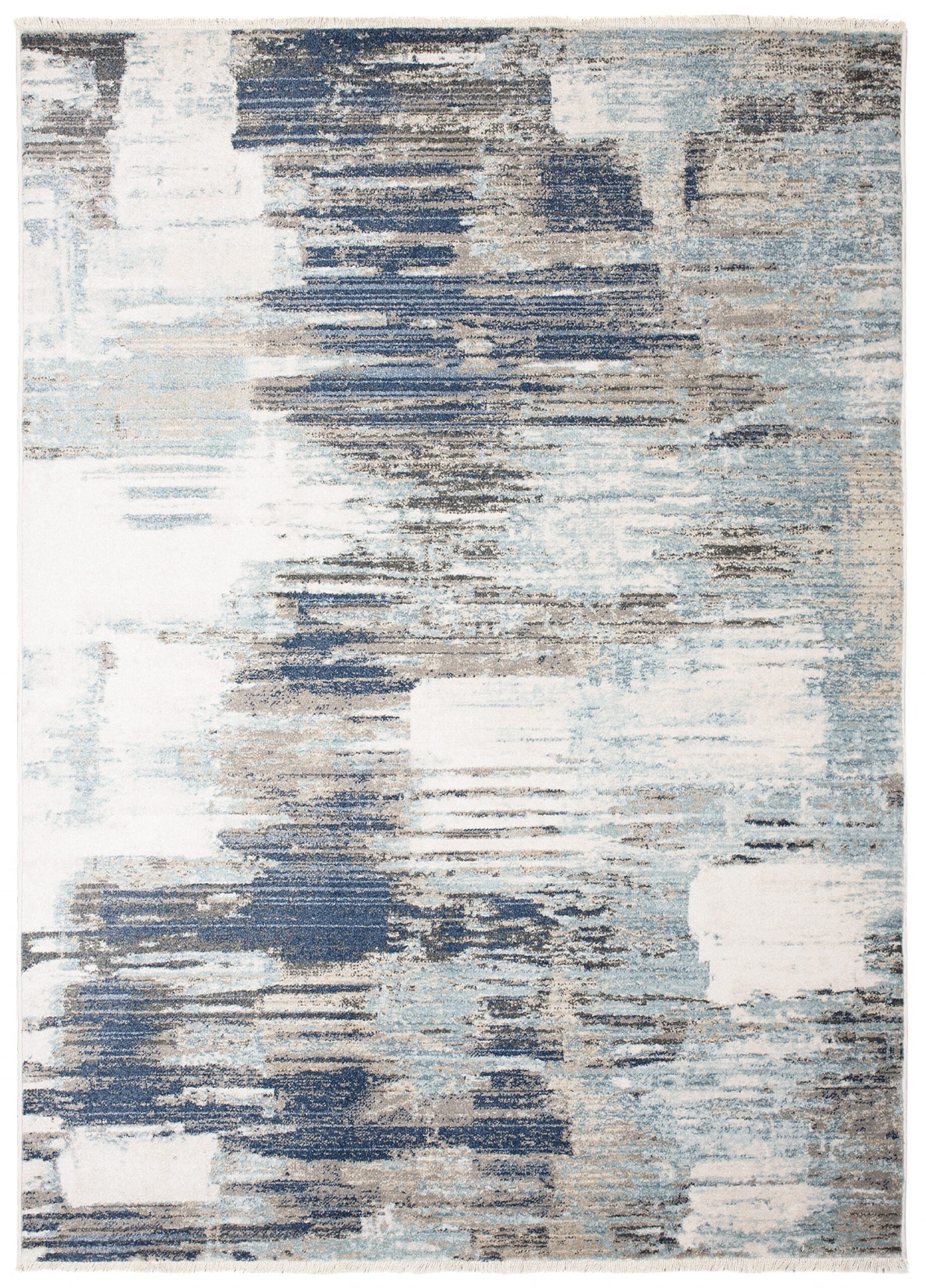 Tappeto Rivoli Blu Scuro Grigio Astratto con Frange