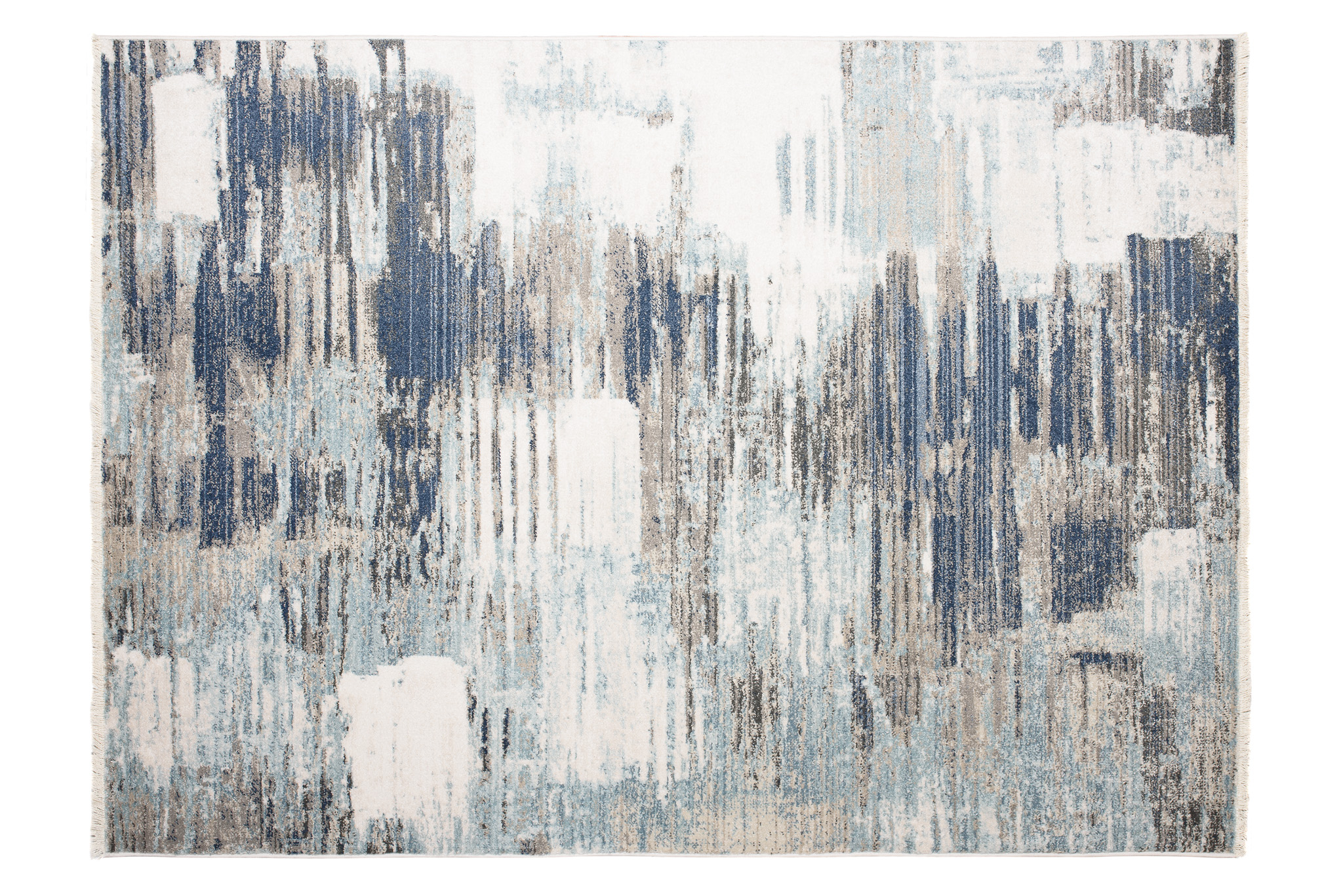 Tappeto Rivoli Blu Scuro Grigio Astratto con Frange