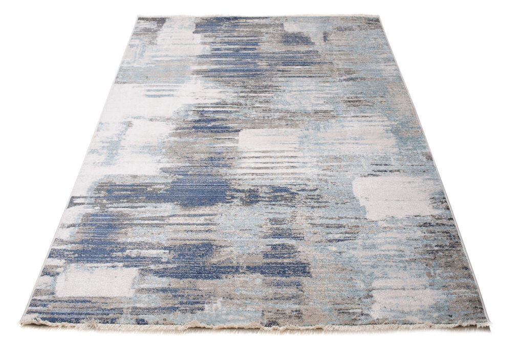 Tappeto Rivoli Blu Scuro Grigio Astratto con Frange