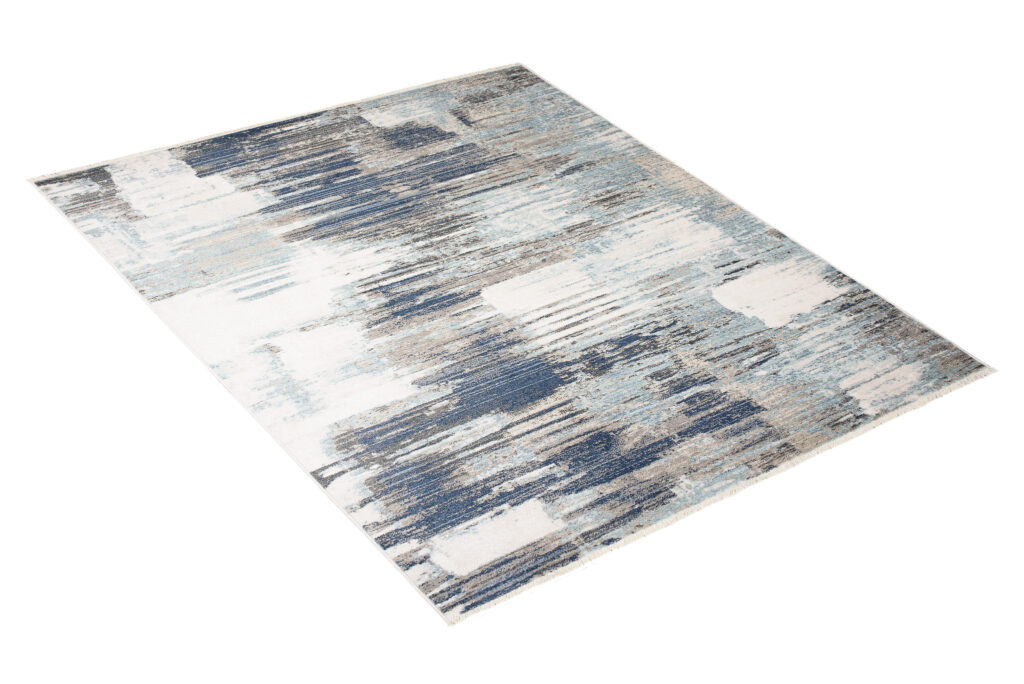 Tappeto Rivoli Blu Scuro Grigio Astratto con Frange