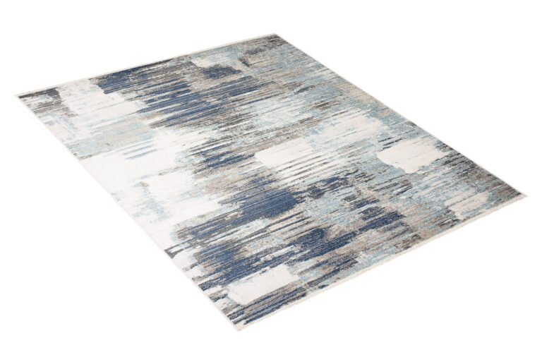 Tappeto Rivoli Blu Scuro Grigio Astratto con Frange