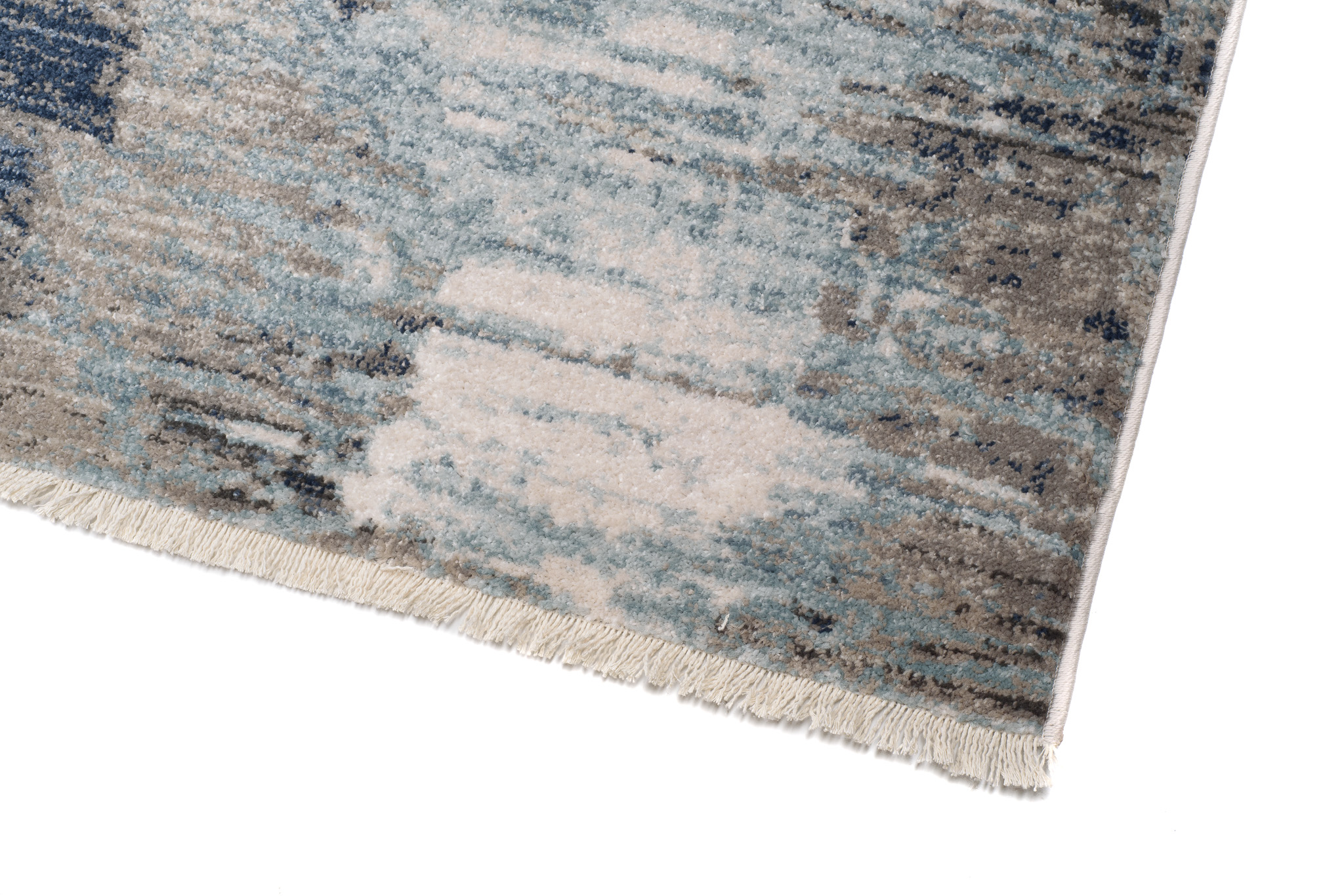 Tappeto Rivoli Blu Scuro Grigio Astratto con Frange