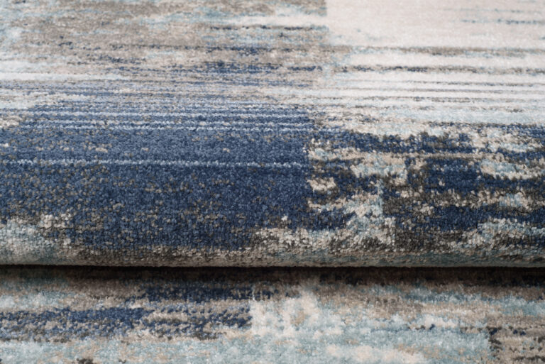 Tappeto Rivoli Blu Scuro Grigio Astratto con Frange
