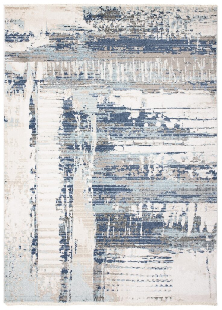 Tappeto Rivoli Blu Scuro Crema Astratto con Frange