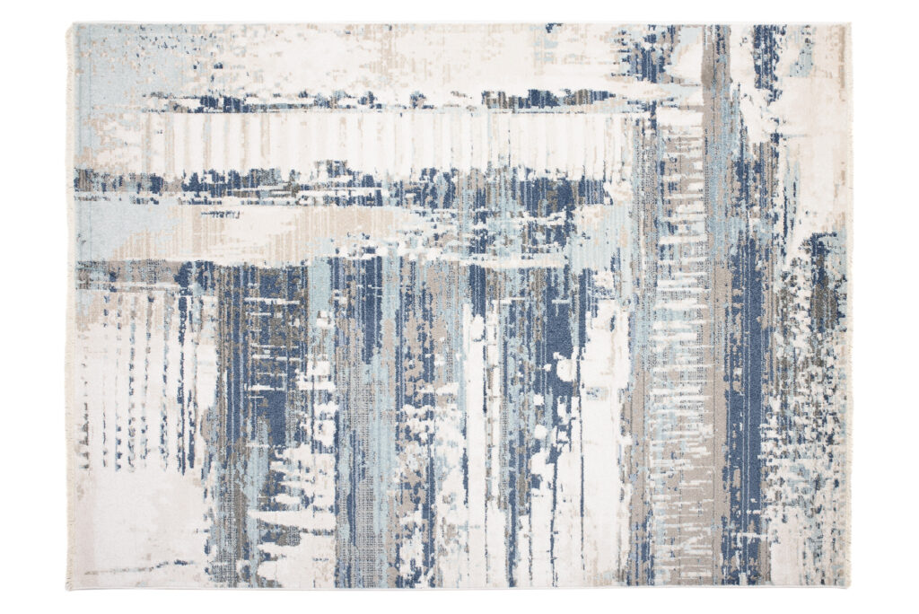 Tappeto Rivoli Blu Scuro Crema Astratto con Frange