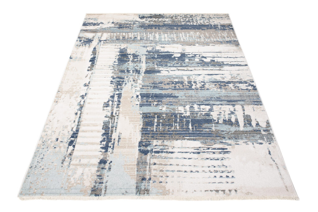 Tappeto Rivoli Blu Scuro Crema Astratto con Frange