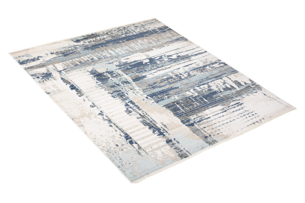 Tappeto Rivoli Blu Scuro Crema Astratto con Frange