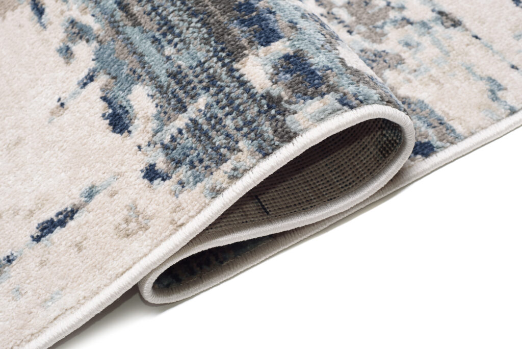 Tappeto Rivoli Blu Scuro Crema Astratto con Frange